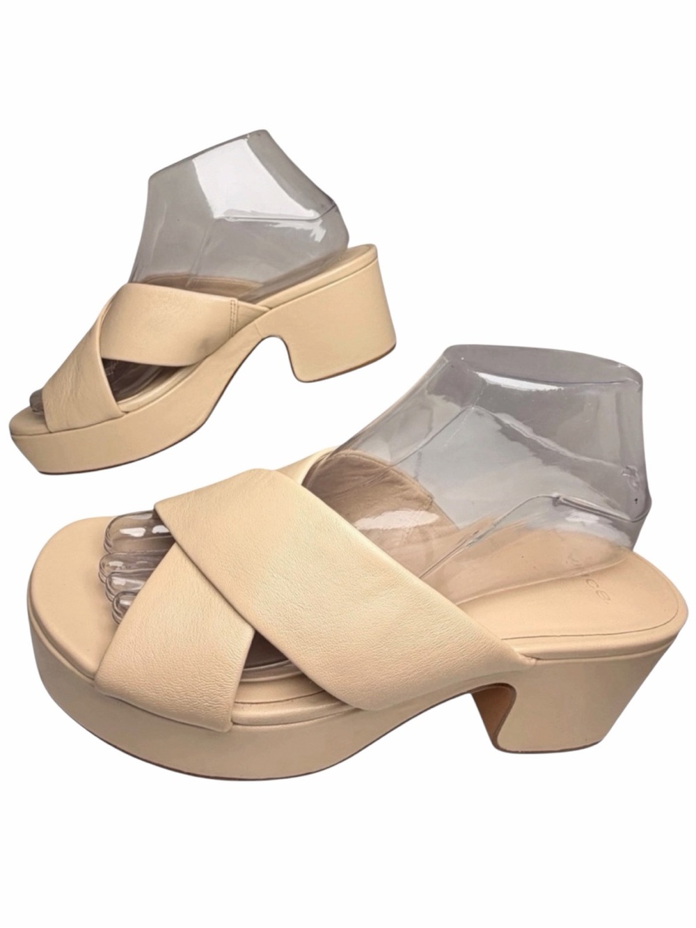 Vince Miller Birch Leather Platform Slide Sandals 8 Neutral Minimalist